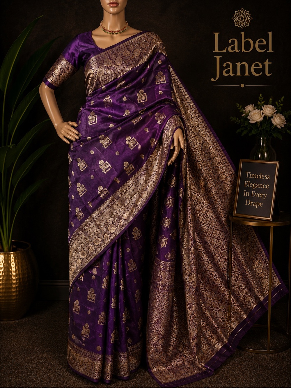 Purple & Gold Banarasi Silk Saree & stitched blouse (Brand New)